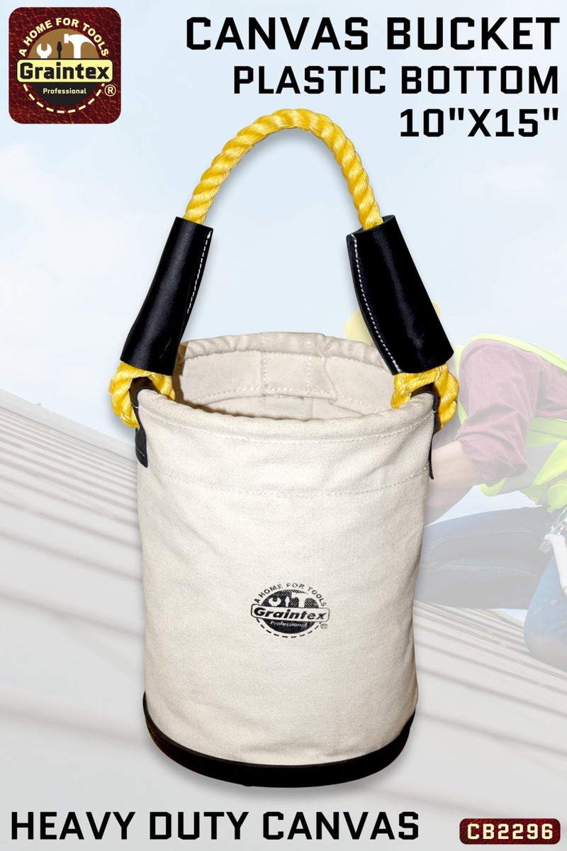 Graintex CB2296 Utility Canvas Bucket Plastic Bottom 15" X 10" Rope Handle - Image 2